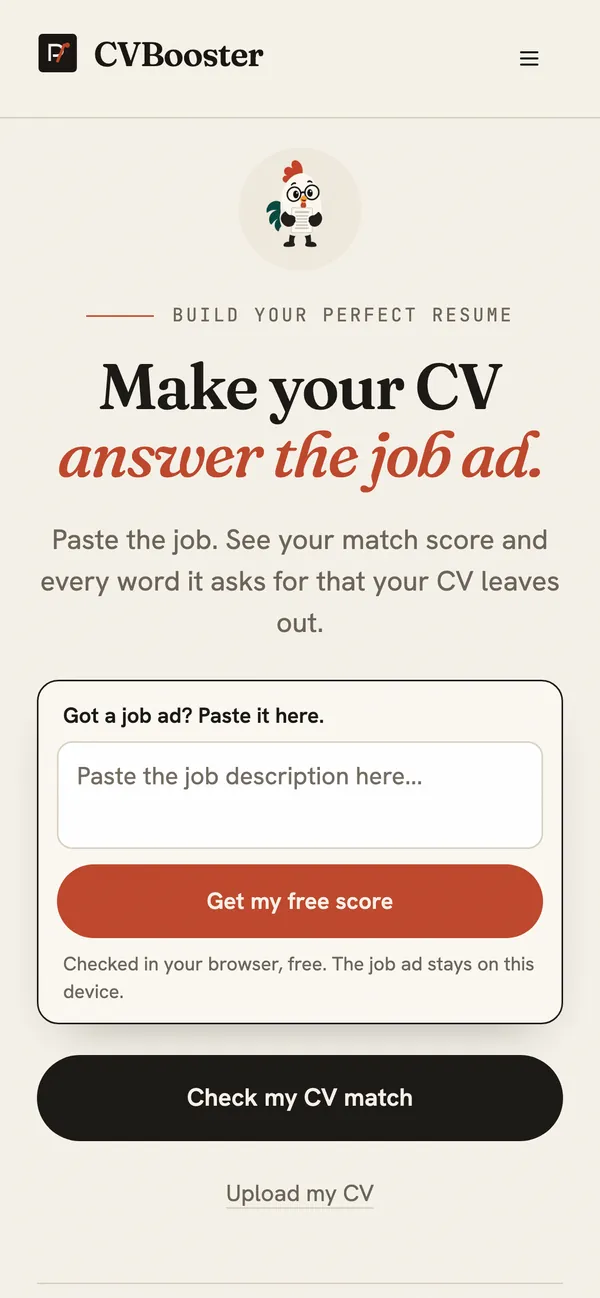 cvbooster.ai on a phone